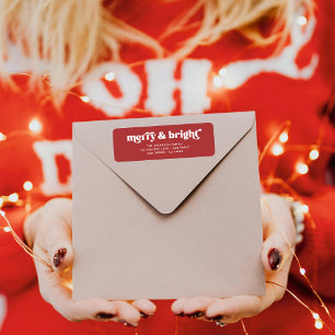 Merry Bright Retro Red Christmas Return Address 