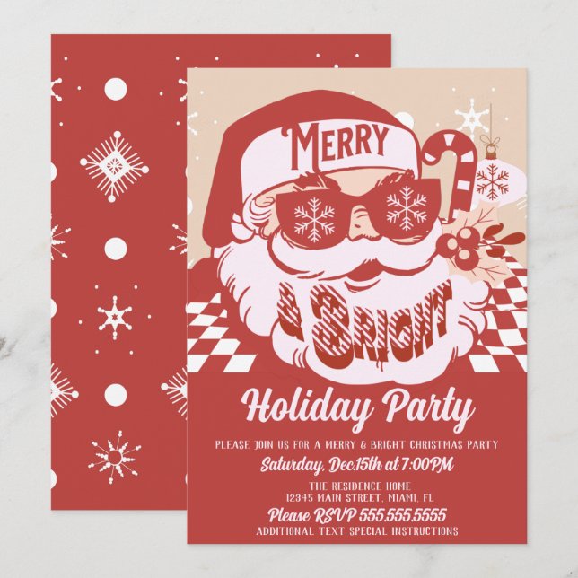 Merry Bright Retro Santa Christmas Party  Invitation (Front/Back)