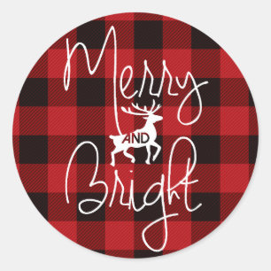 Merry & Bright Rustic Plaid Classic Round Sticker