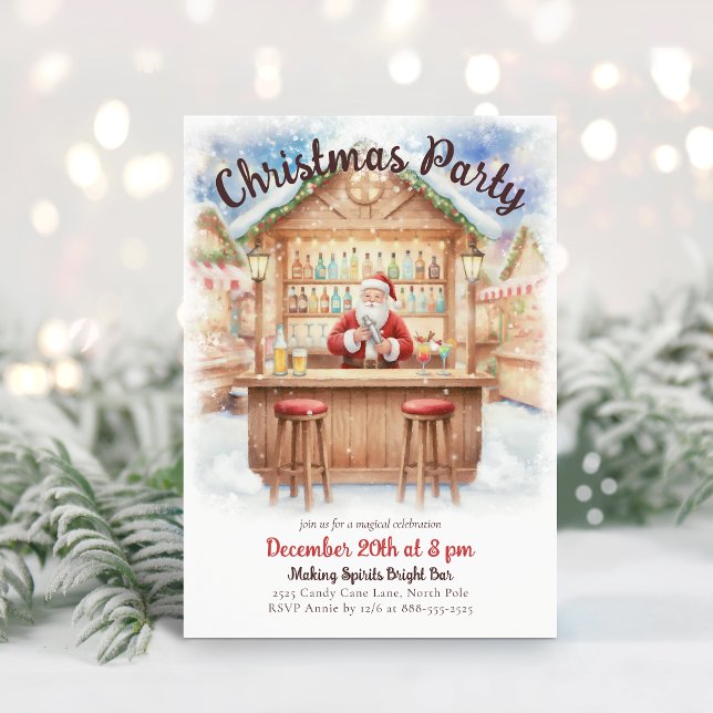 Merry & Bright Santa Cocktail Bar Christmas Invitation (Creator Uploaded)