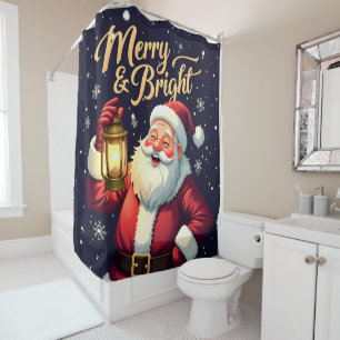Merry Bright Santa Holding Lantern Illustration