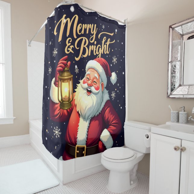 Merry Bright Santa Holding Lantern Illustration (In Situ)