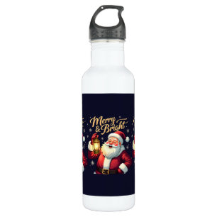 Merry Bright Santa Holding Lantern Illustration 710 Ml Water Bottle