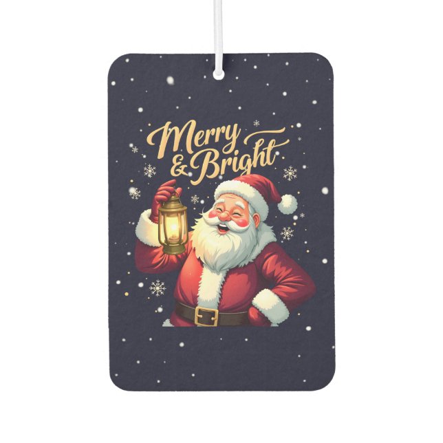 Merry Bright Santa Holding Lantern Illustration Air Freshener (Front)