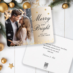 Merry & Bright! Script Font, Beige Photo  Holiday Card