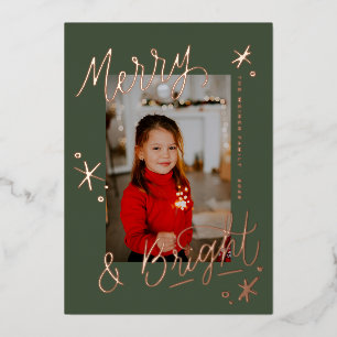 Merry & Bright Snowflake Lettered Photo Overlay Foil Holiday Card