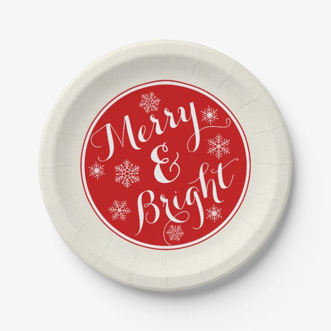 Merry & Bright Snowflake Paper Plates (Front)