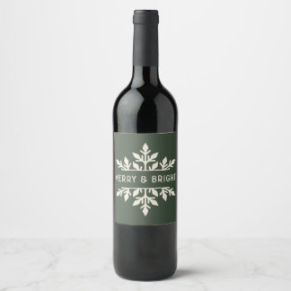 Merry & Bright Snowflake Wine Étiquette | Vert arb