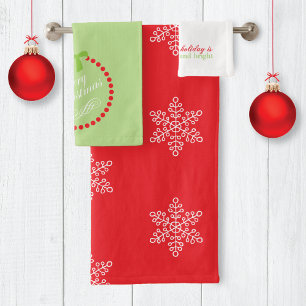 Merry Bright Snowflakes Monogram Christmas Bath Towel Set