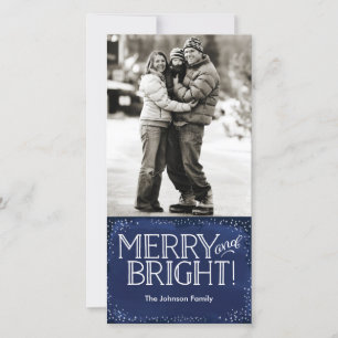 Merry, Bright & Snowy Holiday Photo Card Navy