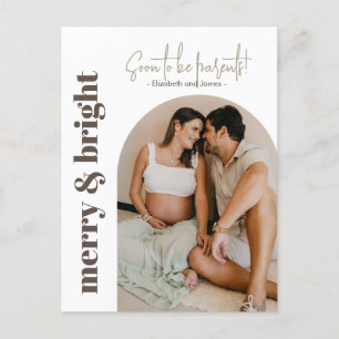 Merry & Bright Soon To Be Parents Holiday Photo Postcard