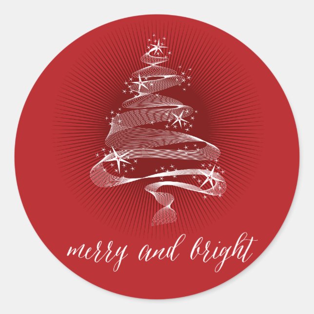 Merry & Bright Sparkling Christmas Tree Holiday Classic Round Sticker (Front)