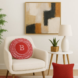 Merry & Bright Sparkling Lights Monogram Christmas Round Pillow