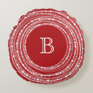 Merry & Bright Sparkling Lights Monogram Christmas Round Pillow