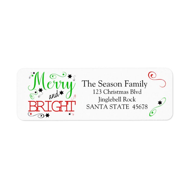 Merry & Bright stars holiday label (Front)