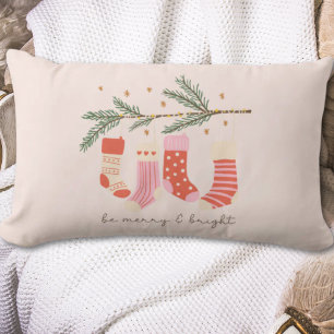 Merry & Bright Stylish Pink & Red Christmas Pillow