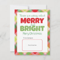 Merry & Bright Teachers Thank You Gift Card