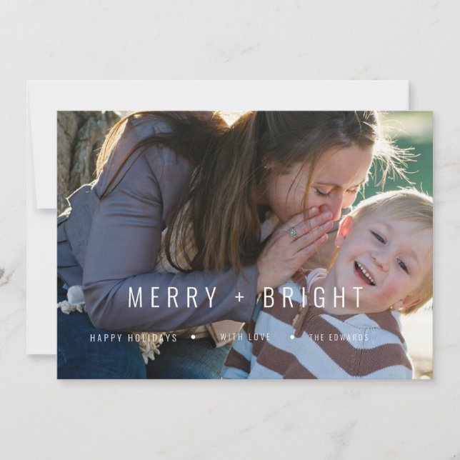 Merry & Bright: Trendy Modern Christmas Photo Card (Front)