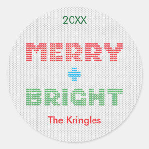 Merry & Bright Typography Christmas Classic Round Sticker