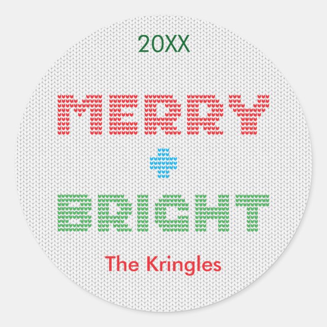 Merry & Bright Typography Christmas  Classic Round Sticker (Front)