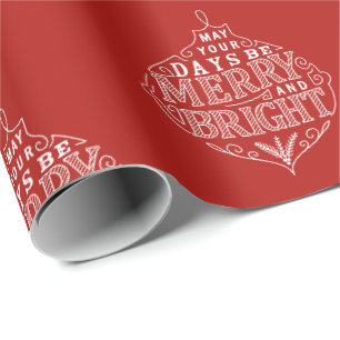 Merry & Bright typography Christmas ornament Wrapping Paper