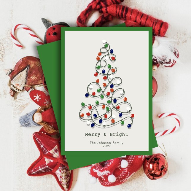 Merry & Bright Vintage Lights Green Christmas Holiday Card (Creator Uploaded)