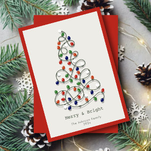 Merry & Bright Vintage Lights Red Christmas Holiday Card