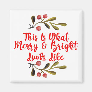 Merry Bright Watercolor Holly Christmas Decor Magnet