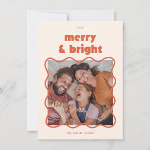 Merry & Bright Wavy Frame Christmas Photo Holiday Card