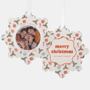 Merry & Bright Wavy Frame Christmas Photo Ornament Card