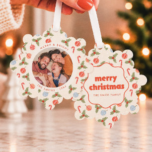 Merry & Bright Wavy Frame Christmas Photo Ornament Card