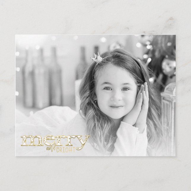 Merry & Bright White Gold Holiday Photo (Front)