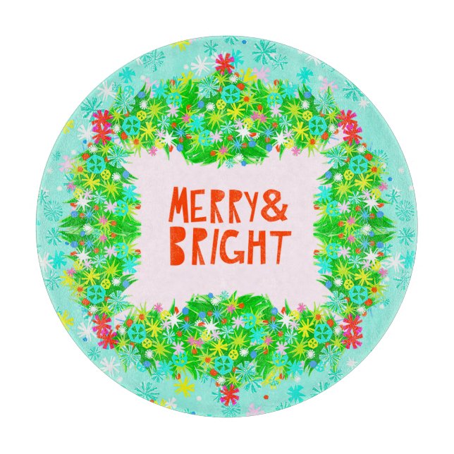 Merry & Bright Wreath Cutting Board (Front)