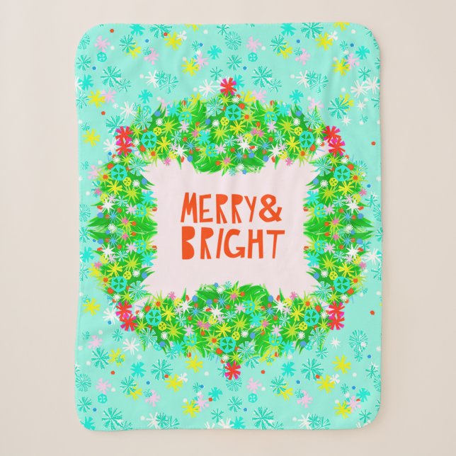 Merry & Bright Wreath Sherpa Blanket (Front)