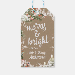 Merry & Bright Writing Snowy Pine & Ilex Berries Gift Tags