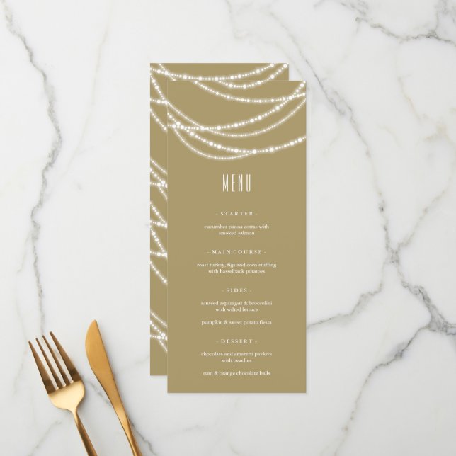 Merry & Bright Xmas Sparkling Lights Holiday Party Menu (Front/Back In Situ)