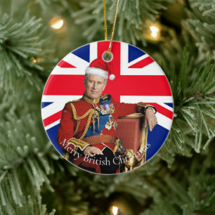 Merry British Christmas King Charles III  Ceramic Ornament