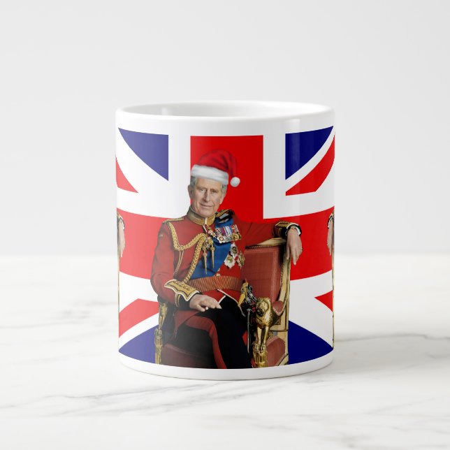 Merry British Christmas King Charles III  Large Coffee Mug (Front)