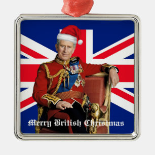 Merry British Christmas King Charles III  Metal Ornament