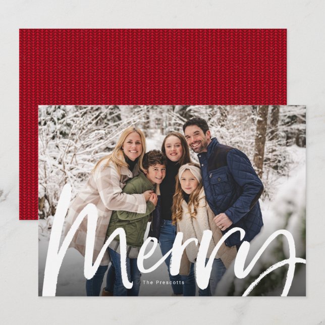 Merry brush script bold photo Christmas Holiday Card (Front/Back)