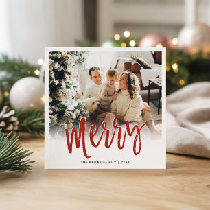Merry Brush Script Red, Square Holiday Card
