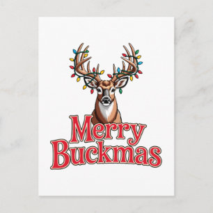 Merry Buckmas Deer Head Hunting Holiday Christmas Announcement Postcard
