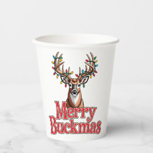 Merry Buckmas Deer Head Hunting Holiday Christmas Paper Cups