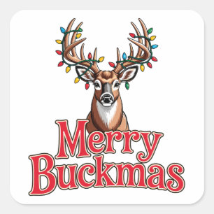 Merry Buckmas Deer Head Hunting Holiday Christmas Square Sticker