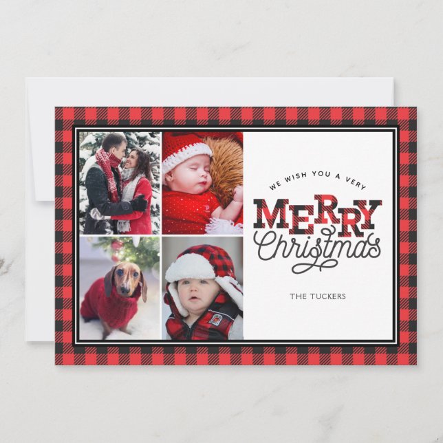 MERRY Buffalo Plaid Bordure 4 Cartes photos (Devant)