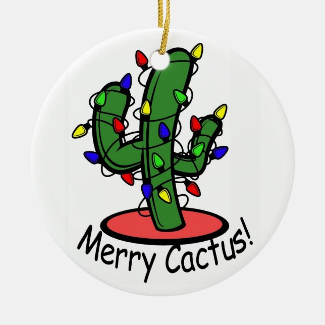 Merry Cactus Ceramic Ornament (Front)