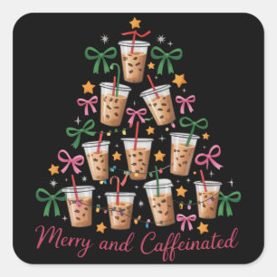 Merry & Caffeinated Xmas Coquette Coffee Latte Square Sticker