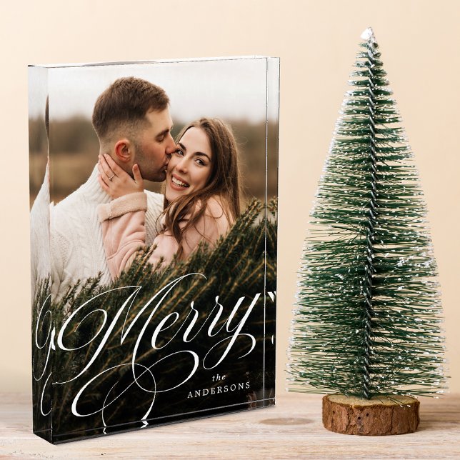 Merry Calligraphy Script Holiday Photo Block (Creator Uploaded)