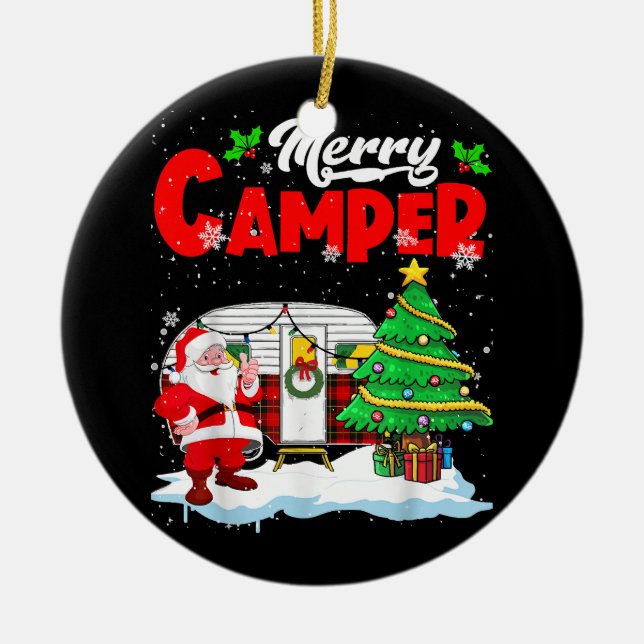 Merry Camper Christmas Santa Camper Camping Truck  Ceramic Ornament (Front)