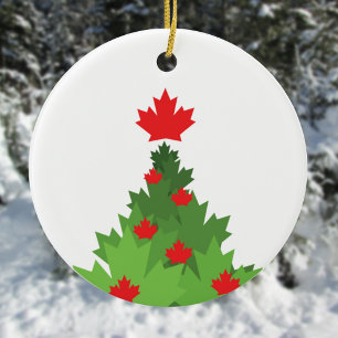 Merry Canadian Flag Christmas Tree Ceramic Ornament